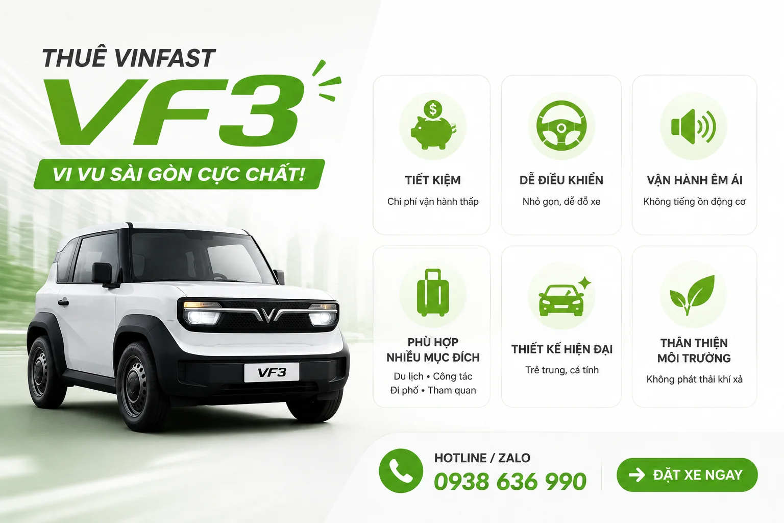Cho thu&ecirc; xe điện tự l&aacute;i vinfast HCM
